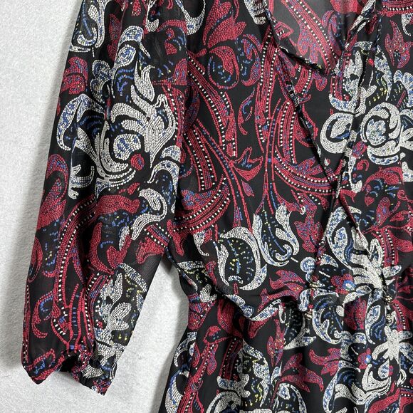 BeBop Purple and Black Print 3/4 Cinch Sleeve Dress Size Large - Picture 5 of 13